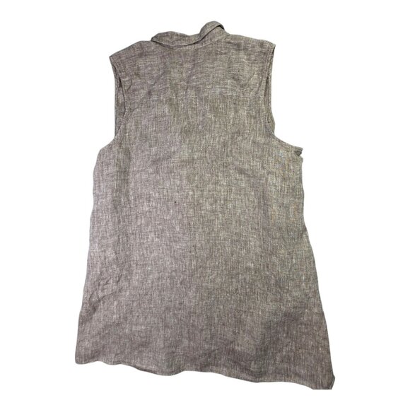 J Jill Love Linen Shirt Womens Medium Brown Sleeveless Button Front Tunic Top - Picture 4 of 10